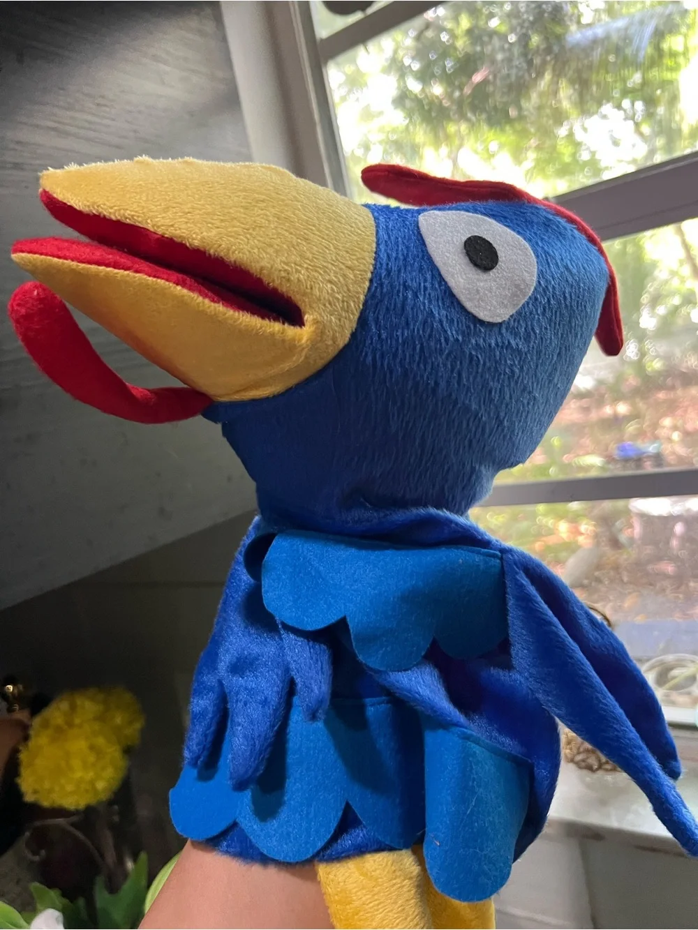 Blue & Yellow Parrot Or Bird Hand Puppet- Childrens Toy